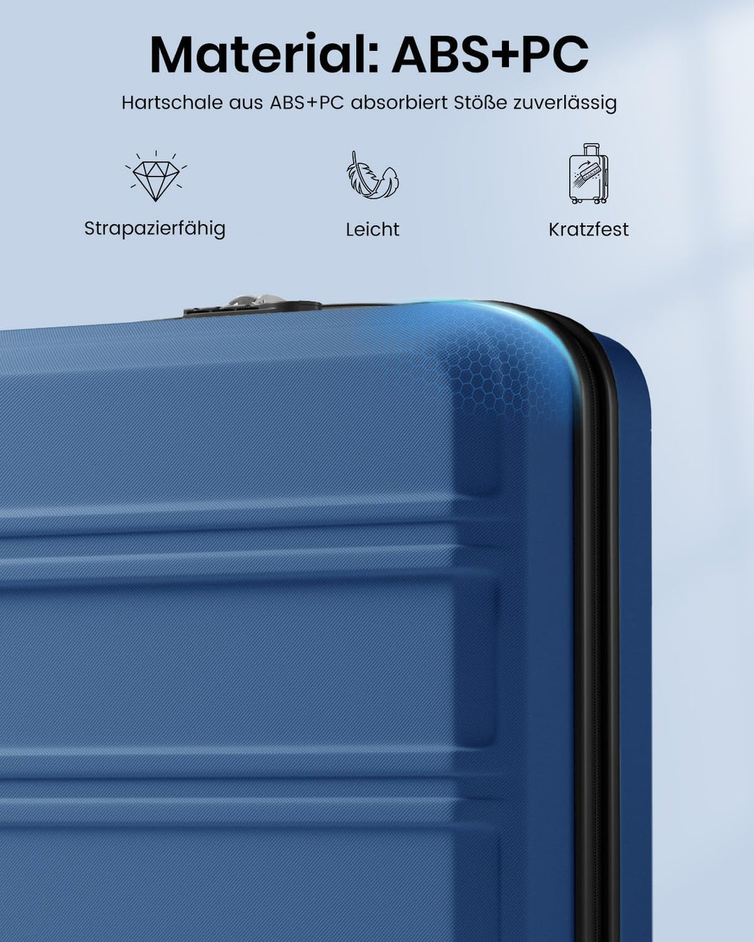 KONO Handgepäck Koffer EasyJet 45x36x20 ABS+PC Hartschale, Dunkelblau | Leichte Kabinenkoffer für Fl