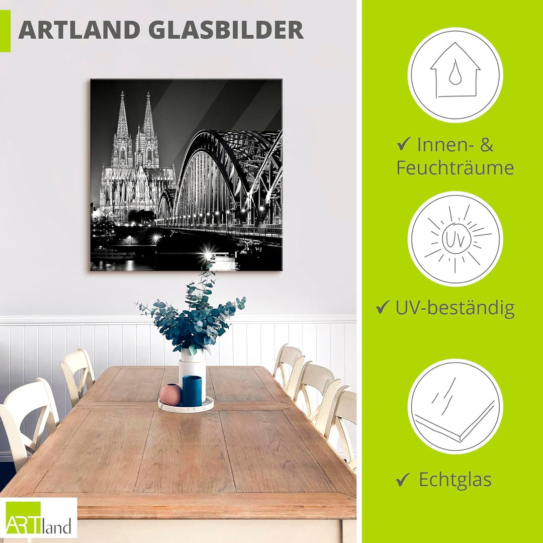 ARTland Glasbilder Wandbild Glas Bild einteilig 100x50 cm Querformat Städte Deutschland Köln Rheinbr