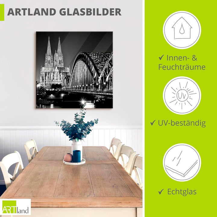 ARTland Glasbilder Wandbild Glas Bild einteilig 100x50 cm Querformat Städte Deutschland Köln Rheinbr