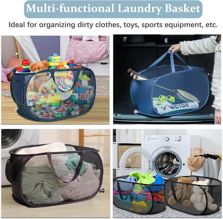 3er Set Pop-up Wäschekorb Faltbar, Laundry Baskets mit Henkel, Klappbarer Wäschesammler aus Mesh, fü