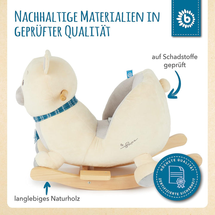 Bieco Plüsch Schaukeltier Eisbär Lars | 60 cm | Kinder Schaukelstuhl mit Sicherheitsgurt | Baby Scha