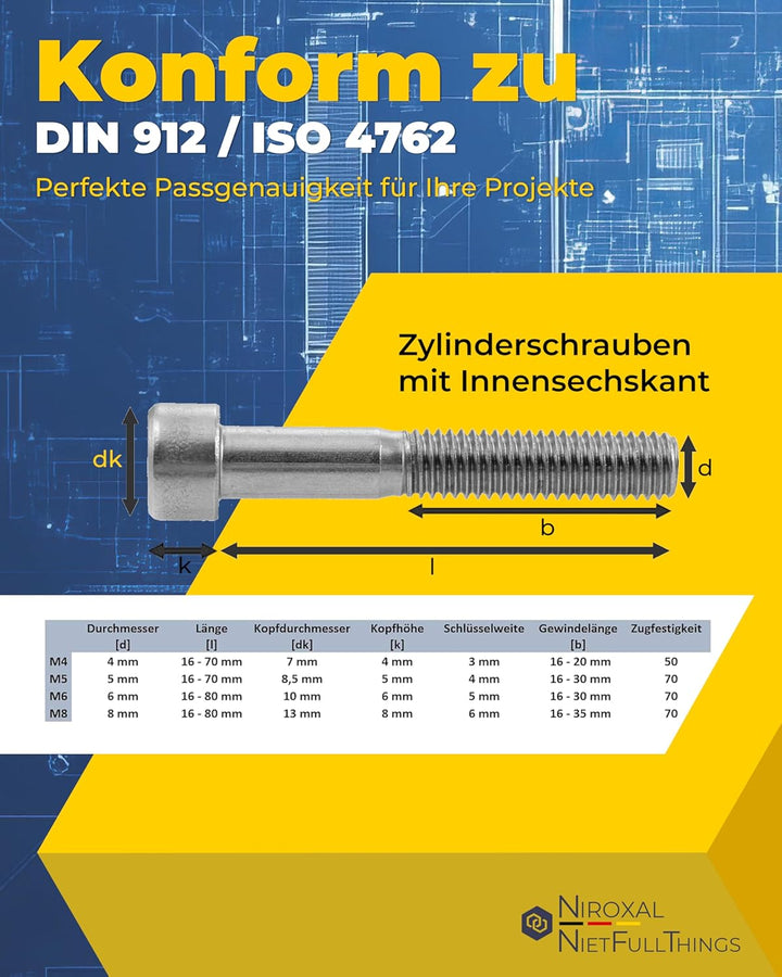Edelstahl Zylinderkopfschraube rostfrei V2A M4 (=4 mm) 70-mm Schrauben-Länge 400 Stück 20-mm Teil-Ge