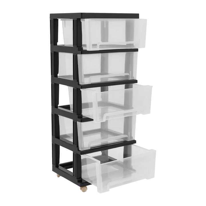 Kunststoff Schubladenbox Rollcontainer mit 5 Schubladen – Transparente Kunststoff Aufbewahrung A4 ko
