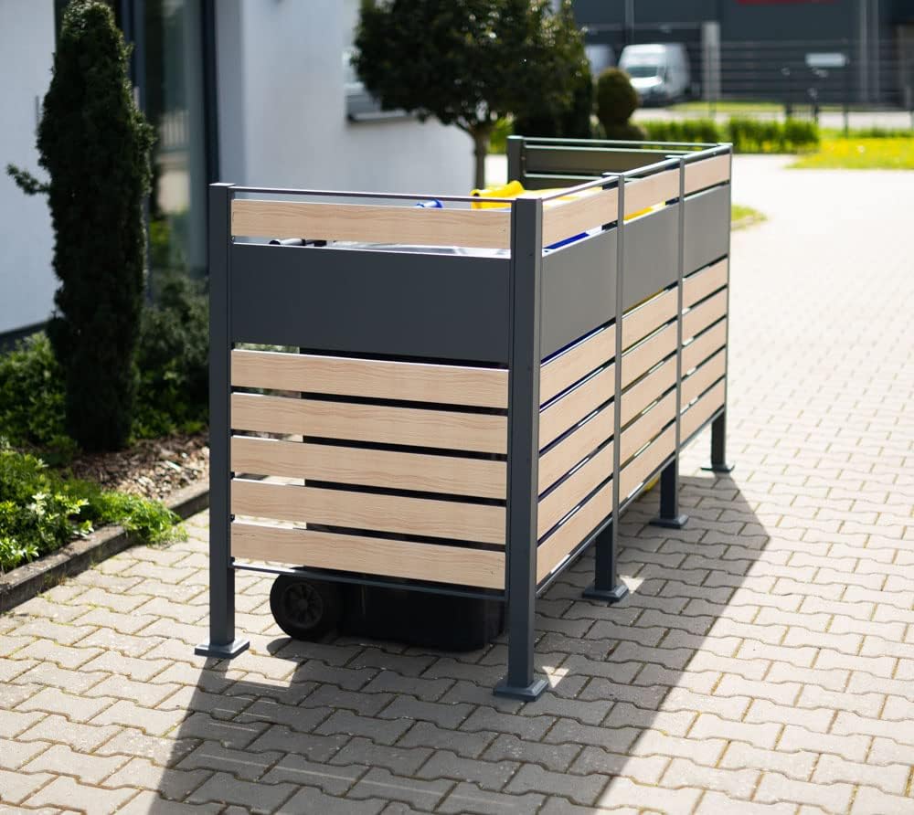 WESTMANN 3er Mülltonnenverkleidung Planum | Metall 240x80x120 cm Grau/Braun | Mülltonnen Sichtschutz