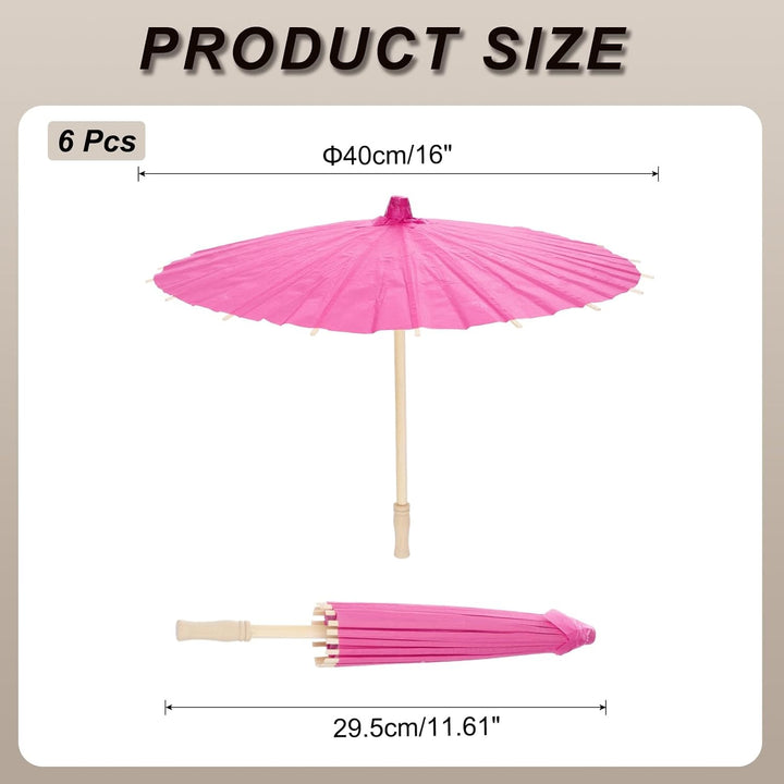 QUARKZMAN 6 Stück Papierschirme 16" Papier Parasol Schirme Rosenrot | DIY Ölpapier Bemalte Schirme,