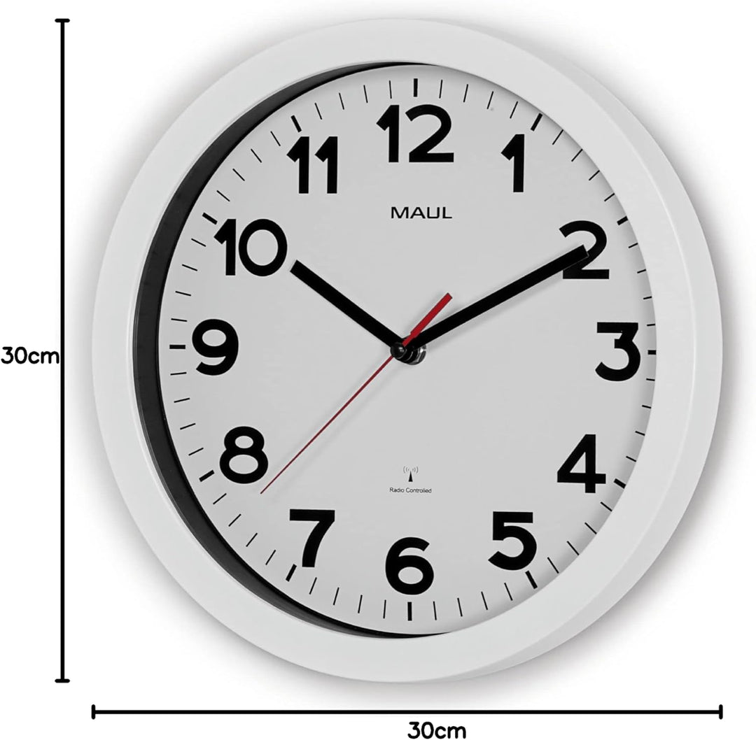 Maul Wanduhr MAULstep Ø 30 cm | Funkuhr mit automatischer Zeiteinstellung | ideal für Wohnzimmer, Sc