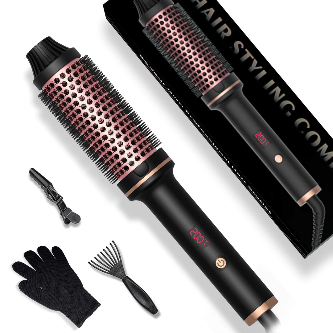 Thermal Brush, Lockenbürste 3 in 1 Thermobürste 38mm, Lockenbürste LCD Anzeige 120-210℃, Erhöhen Sie