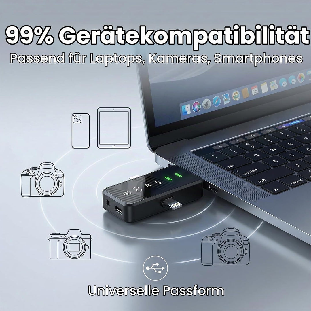 2.4G Kabelloses Lavalier Mikrofon (2TX-1RX) – 18H Akkulaufzeit, 100m Reichweite, DSP-Rauschunterdrüc