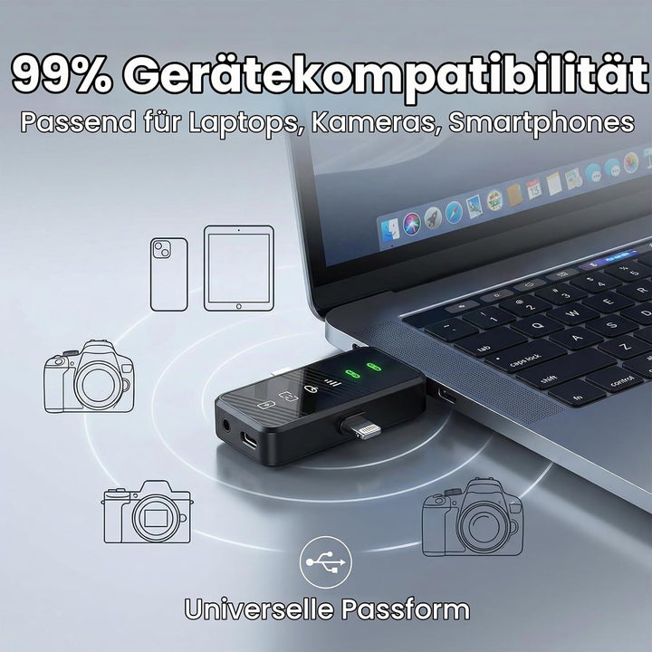 2.4G Kabelloses Lavalier Mikrofon (2TX-1RX) – 18H Akkulaufzeit, 100m Reichweite, DSP-Rauschunterdrüc