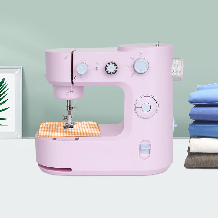 MINRS Nähmaschine Mini-Nähmaschine Nähmaschine Kinder mit Fusspedal(LED Licht, 5 Stichmuster, Fadena