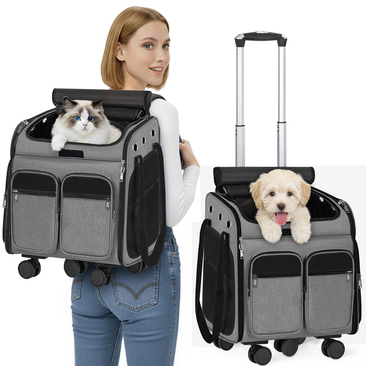 mit Trolley 2 in 1 bis 20 kg, Katzenrucksack Grosse Katzentragetasche mit Rollen, multifunktionaler