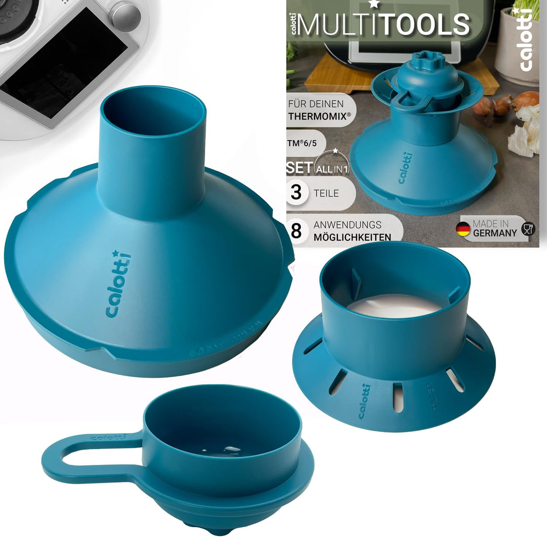 Multitools für Thermomix TM6 und TM5 - Trichter, Mixraumverkleinerer, Dampfkamin, Spritzschutz, Teig