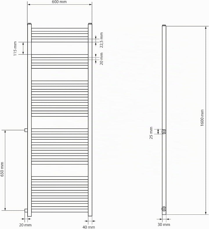 ECD Germany Renovierungsheizkörper Austausch 600 x 1600 mm - Weiss - gerade mit Seitenanschluss 650