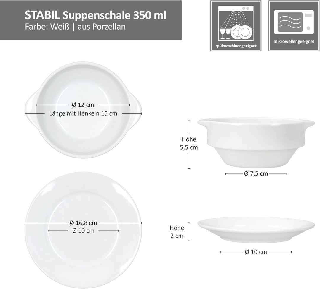 MamboCat STABIL 4er Set Suppentasse mit Untertasse I 350 ml I 4 Personen I Porzellan weiss I Suppens