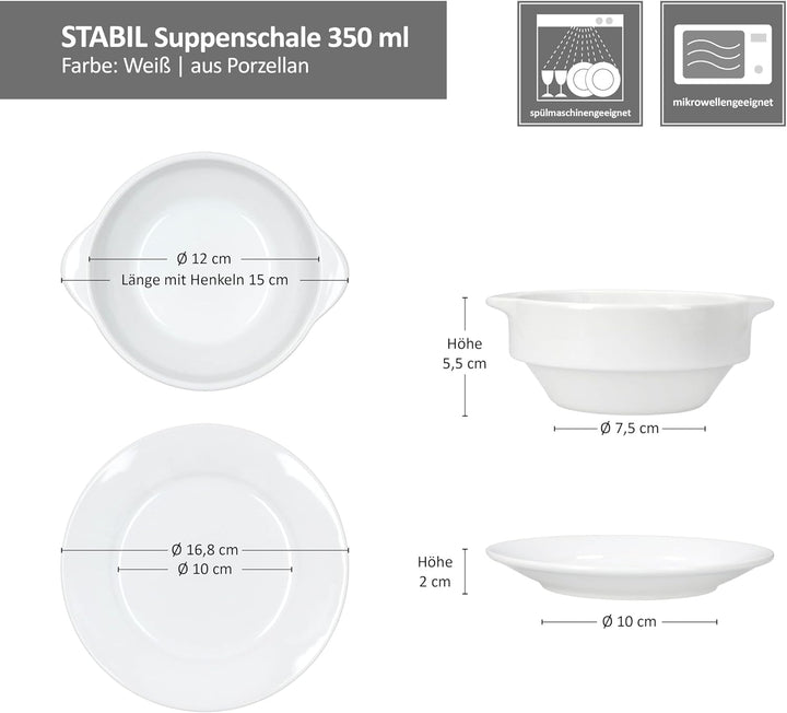 MamboCat STABIL 4er Set Suppentasse mit Untertasse I 350 ml I 4 Personen I Porzellan weiss I Suppens