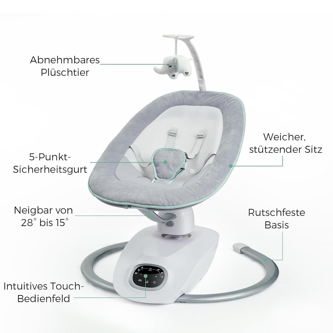 Momcozy CocoSway Babywippe, elektrische 3D-Motion, 6 Bewegungen &amp; 4 Stufen, Fernbedienung, 8 Wiegenl