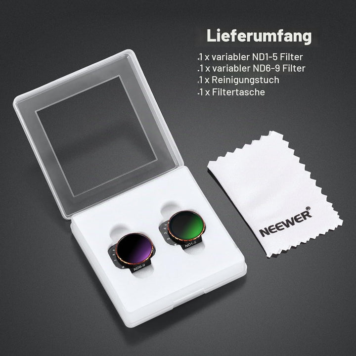 NEEWER Variables ND Filter Set kompatibel mit DJI Mini 3 Pro, ND2-32 (1-5 Stop) + ND64-512 (6-9 Stop
