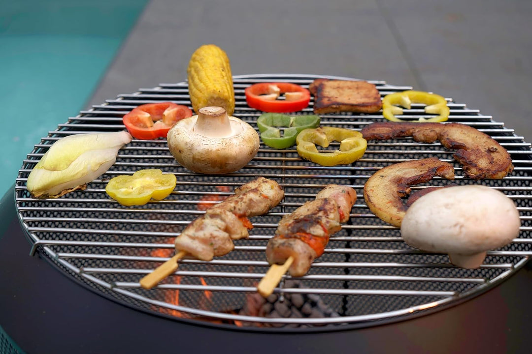 Feuertrommel mit Grill - Feuerkorb mit Grill – Feuerstelle mit Beinen für den Garten, inkl. Grillros