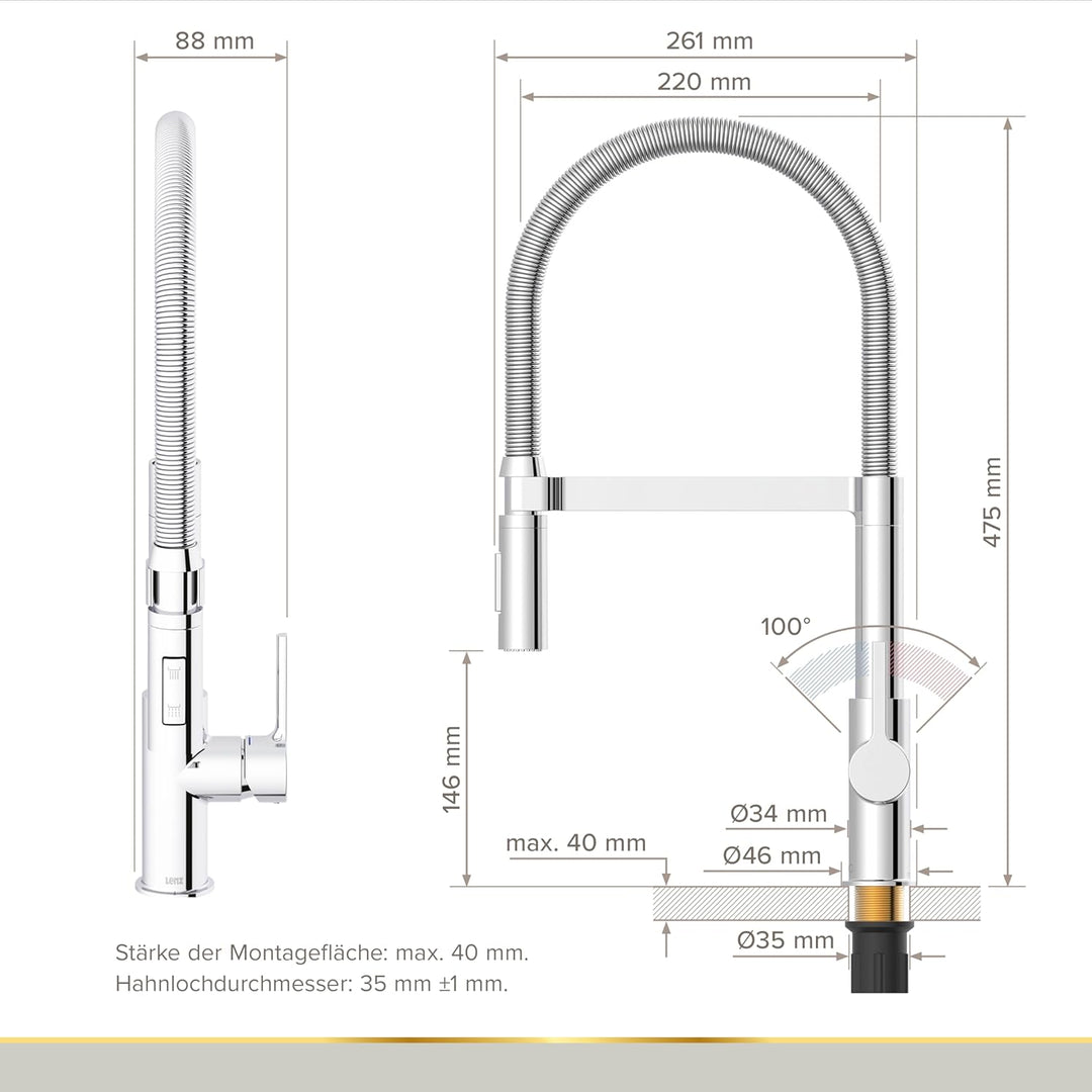 Lenz ALUNA Küchenarmatur mit Pendelbrause Chrom 46070502