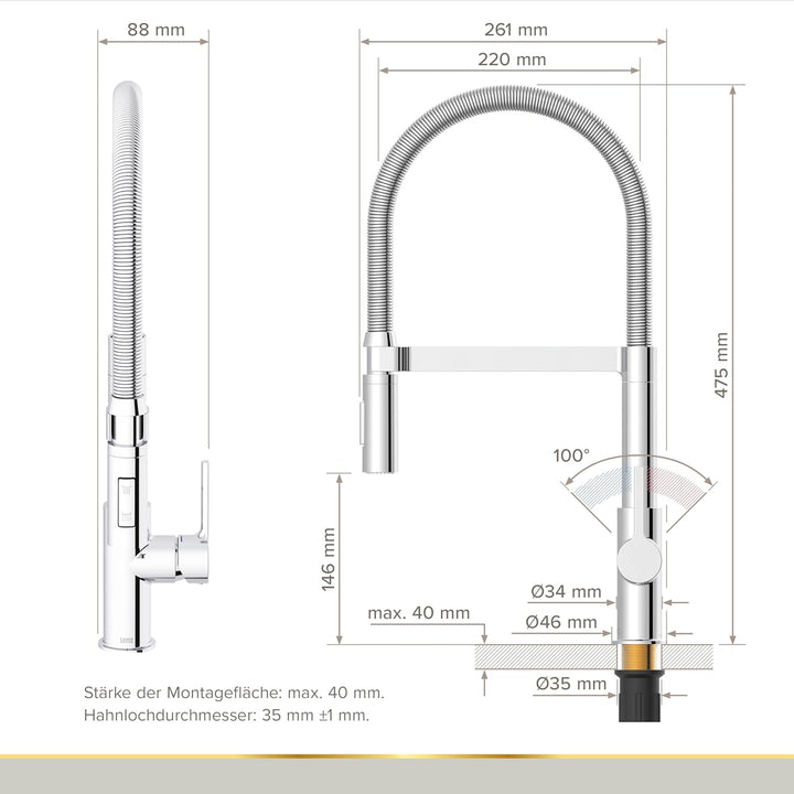 Lenz ALUNA Küchenarmatur mit Pendelbrause Chrom 46070502