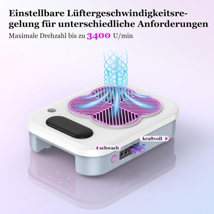 3-in-1 Staubabsaugung für Nägel mit elektrischer Nagelfeile und UV-LED Nagellampe: Einstellbarer Nag