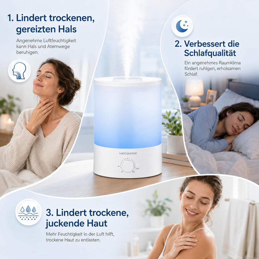 H1-XIT (Weiss) MEGAWISE 3.5L Kühlnebel Luftbefeuchter mit Top Refill, grosse Kapazität, einfach sich