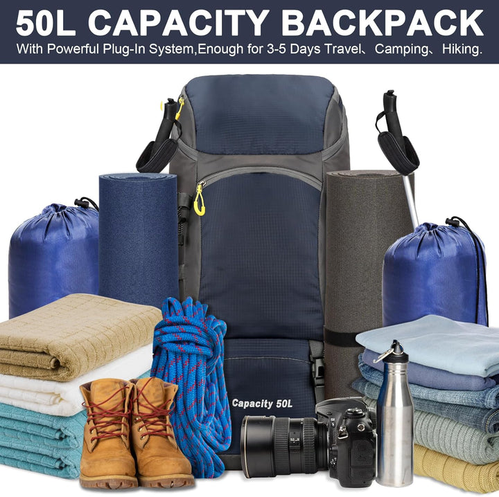 jianyana Wanderrucksack 50L Trekkingrucksack Regenhülle Reiserucksack Wasserdichter Campingrucksack