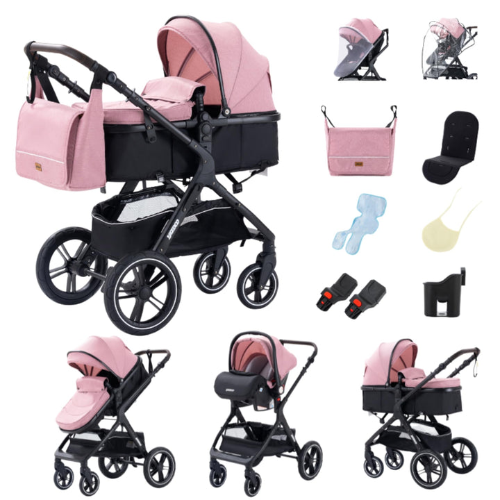 YAZOCO kinderwagen 3 in 1,Kombikinderwagen reisesysteme mit tragbar Moskitonetz Regenschutz Fusssack