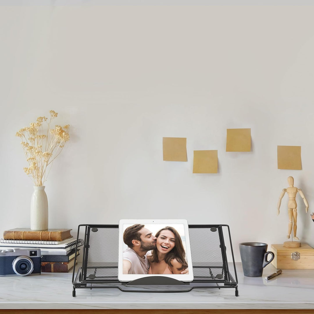 Relaxdays Laptopständer, klappbar, Halter für Notebook & Tablet, bis 14 Zoll, 3 Winkel, Mesh-Design,