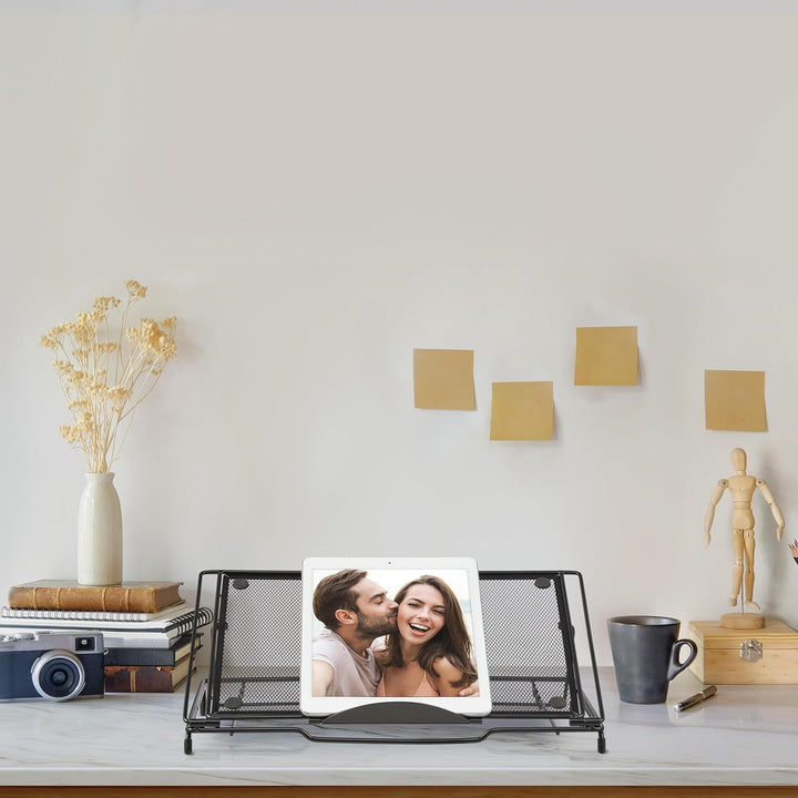Relaxdays Laptopständer, klappbar, Halter für Notebook & Tablet, bis 14 Zoll, 3 Winkel, Mesh-Design,