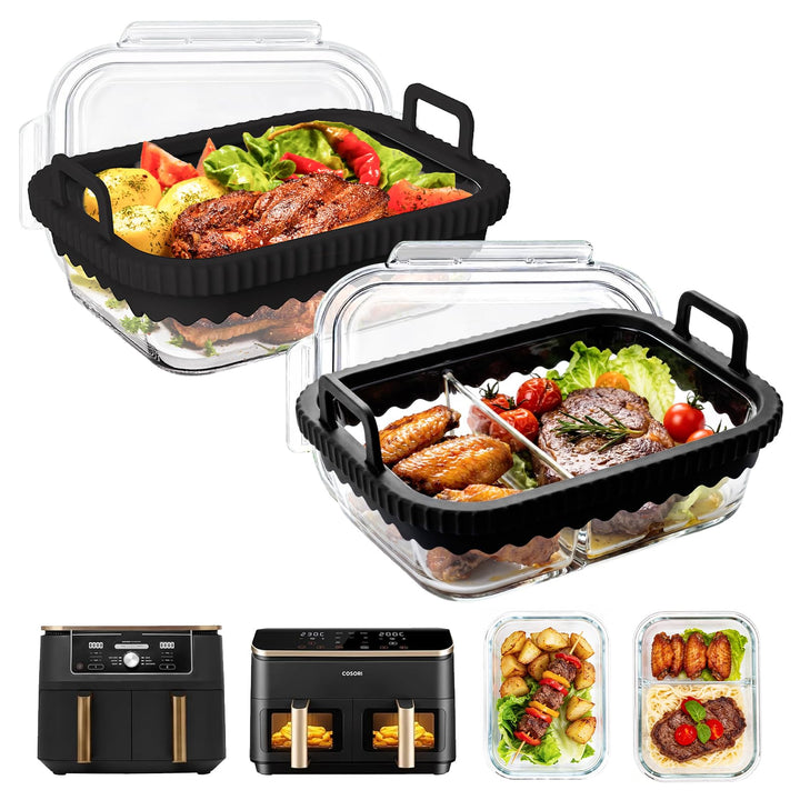 2pcs Glas Auflaufform Airfryer für Ninja Heissluftfritteuse AF400EU/DZ400EU/AF500EU/COSORI Heissluft
