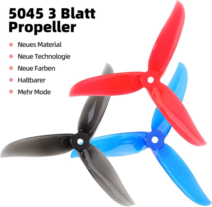12pcs 5045 3-Blatt Propeller, 5Zoll Tri Blade Props für 2204 2205 2206-2306 Brushless Motoren FPV Ra