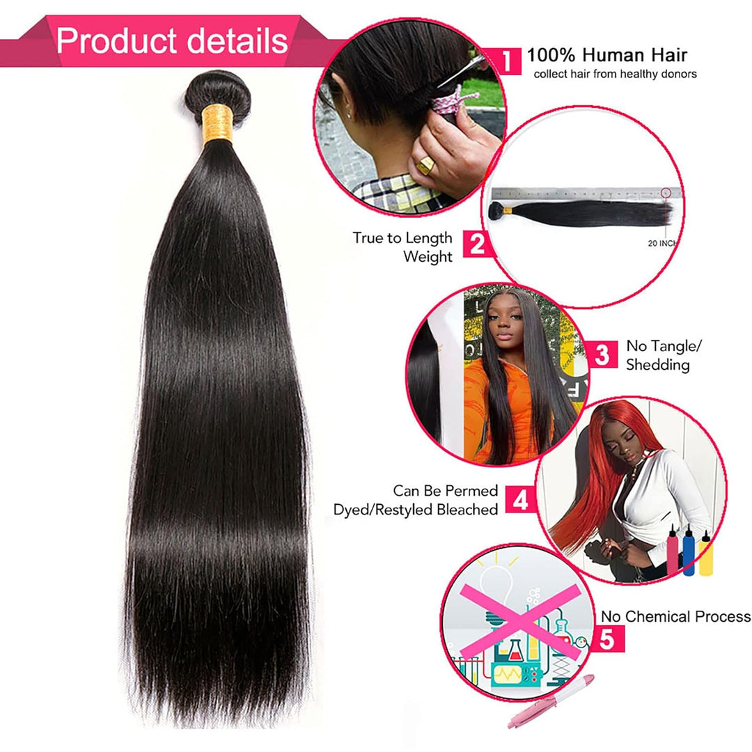 Huarisi Echthaar Haarverlängerungen 1 Bündel 20 Zoll, Straight Hair Single Bundle Remy Human Hair 10