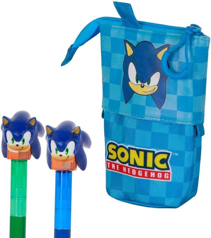 Karactermania Sonic The Hedgehog Sight-Cute Federmäppchen + 2 Radierbare Gelstifte, Blau, 11,5 x 17
