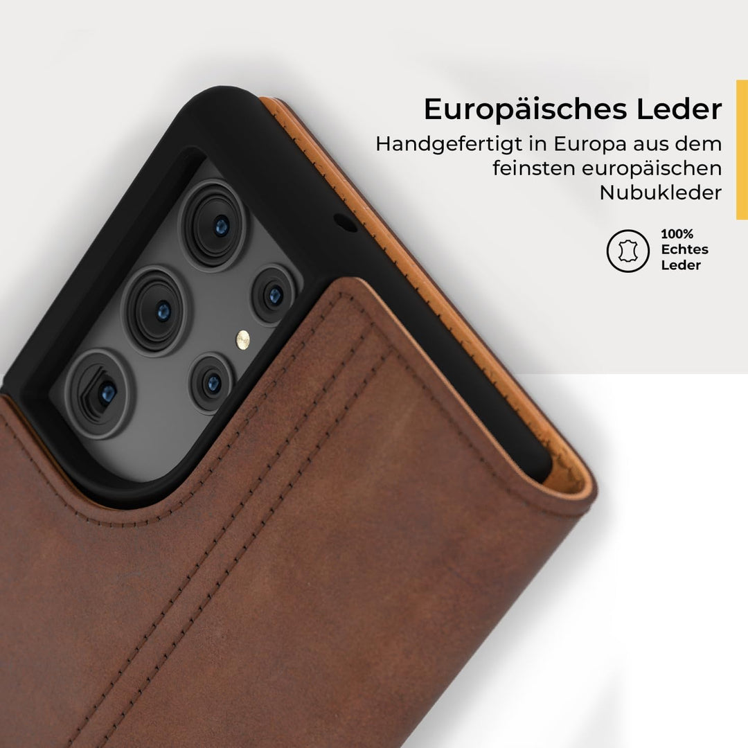 Snakehive Galaxy S22 Ultra 5G Hülle Leder | Stylische Handyhülle mit Kartenhalter & Standfuss | Hand