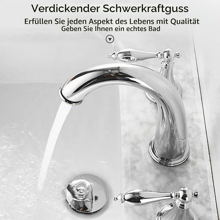 3 Loch Waschtisch Armatur, Vintage Waschbecken Mischbatterie mit Doppelgriff, Vollkupfer Deckmontage