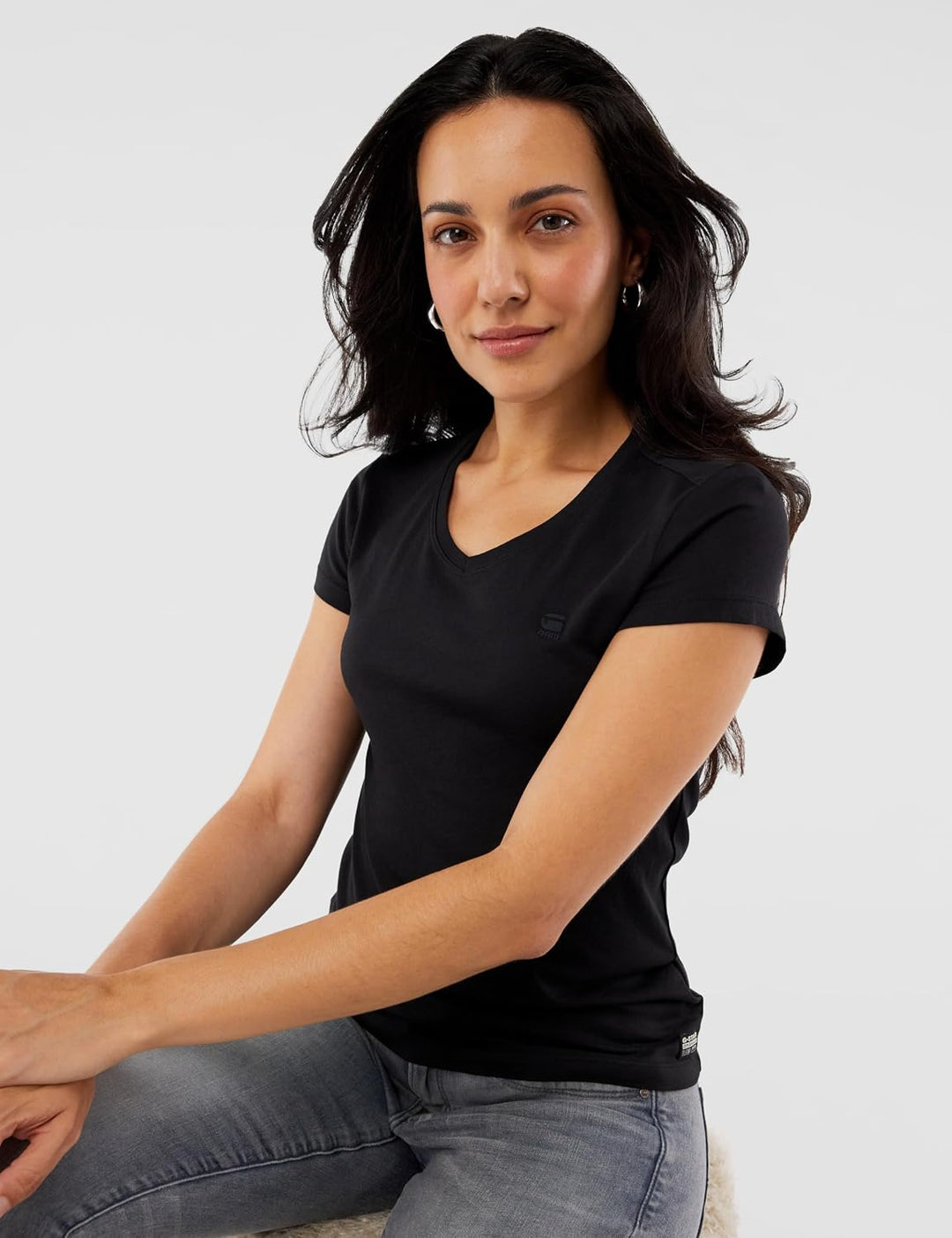 G-Star Damen Eyben Slim V-Neck Top 2.0 XS Schwarz (Dk Black D24533-4107-6484), XS Schwarz (Dk Black