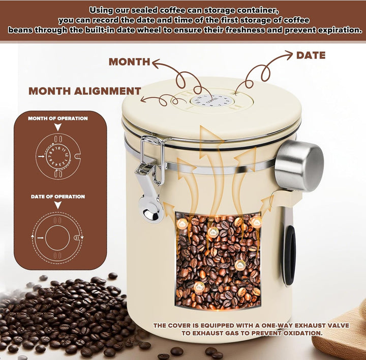 NCTNCX Kaffeedose Luftdicht Behälter Kaffeebohnen Aufbewahrung 2,8 L aus Edelstahl Kaffeebehälter mi