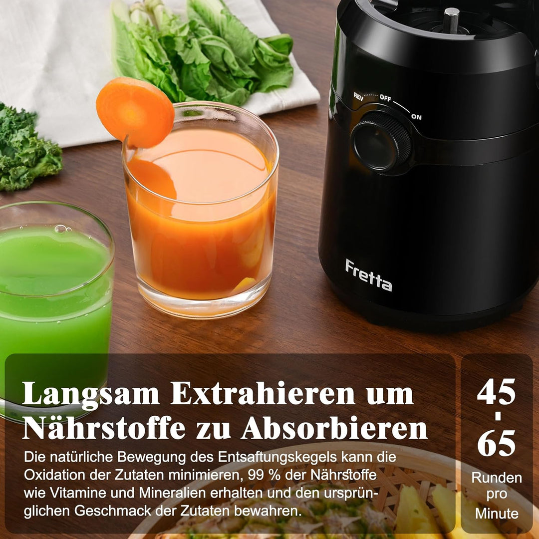 Entsafter Gemüse und Obst Testsieger,Fretta 200W Entsafter Slow Juicer,Entsafter Elektrisch,108-mm F