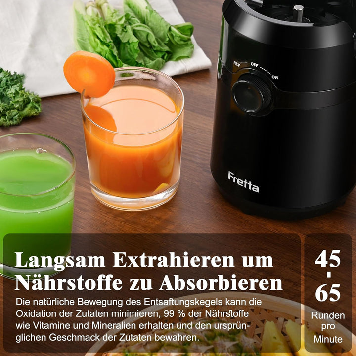 Entsafter Gemüse und Obst Testsieger,Fretta 200W Entsafter Slow Juicer,Entsafter Elektrisch,108-mm F