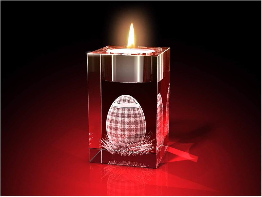 GLASFOTO.COM, Ostern 4er Teelichthalterset, 50 x 80 x 50 mm, Kristallglas 3D Innengravur in Premiumq