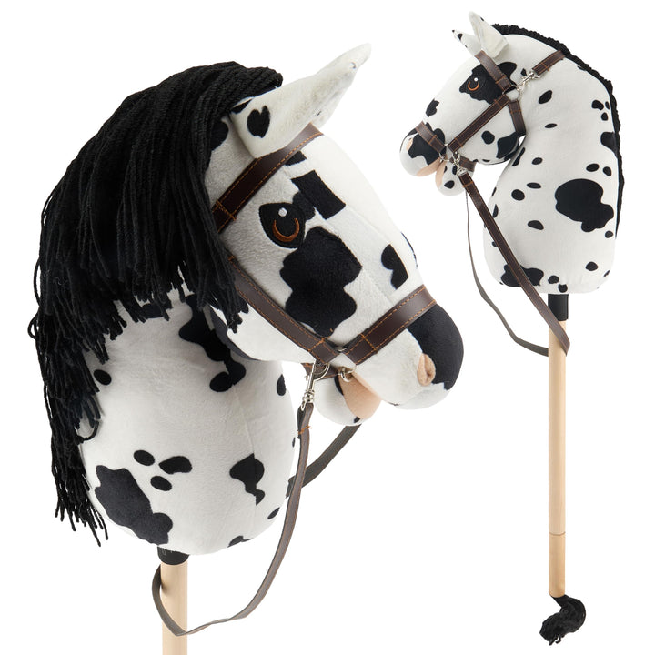 Bieco Hobby Horse Steckenpferd Schecke - Grösse M, mit Trense | Abnehmbarer Stock &amp; Schweif, für Spr