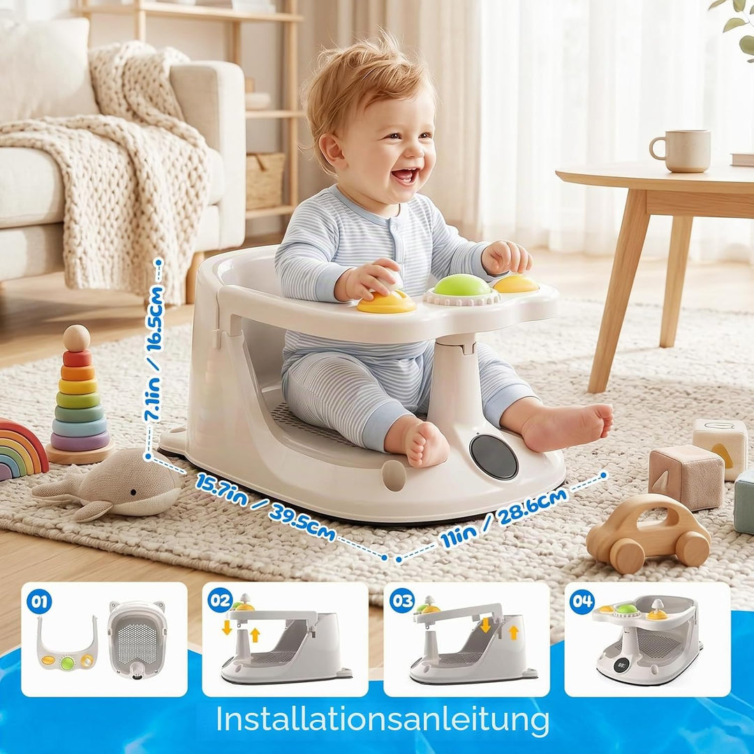 Baby Badewannensitz mit Echtzeit Temperaturüberwachung - Tragbarer Baby Bath Seat mit 4 Rutschfesten