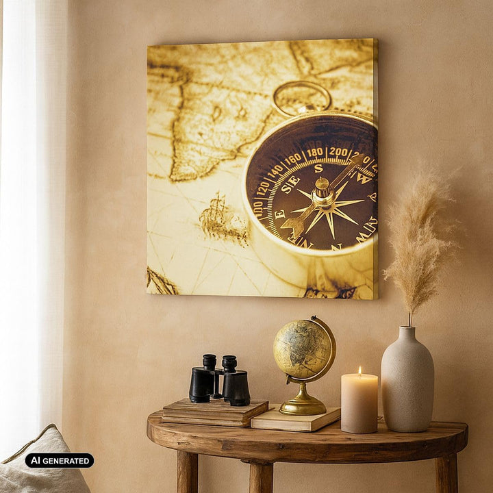 ARTTOR Bilder auf Leinwand 70x70cm Leinwandbild Kompass alt reisen Reise Gross Wanddeko Bild Schlafz