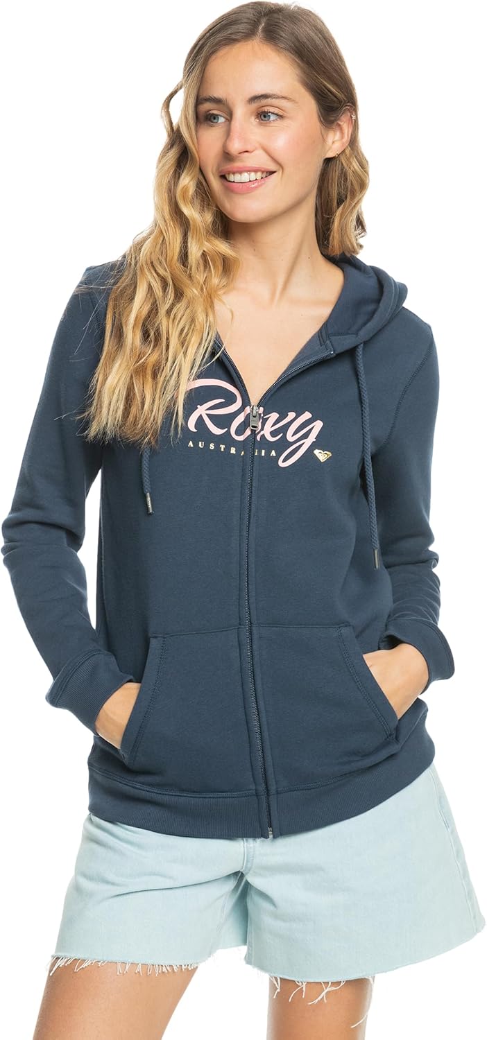 Roxy Damen Itia Zip Signature Hooded Sweatshirt S Mood Indigo, S Mood Indigo