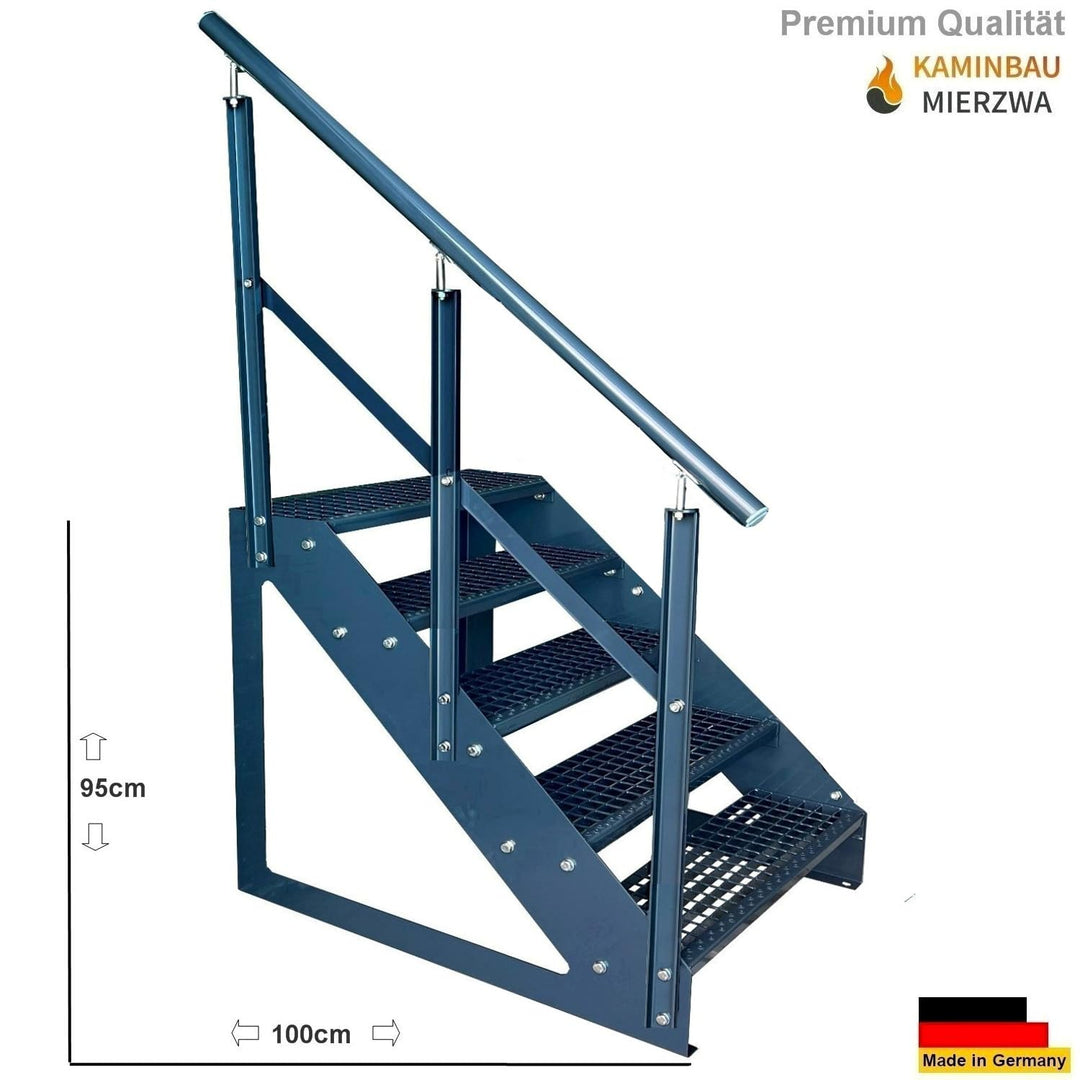 Premium Treppe Freistehend 5 Stufen Anthrazit Geländer Links (Breite 600 mm) (Höhe 95cm) Wetterfest