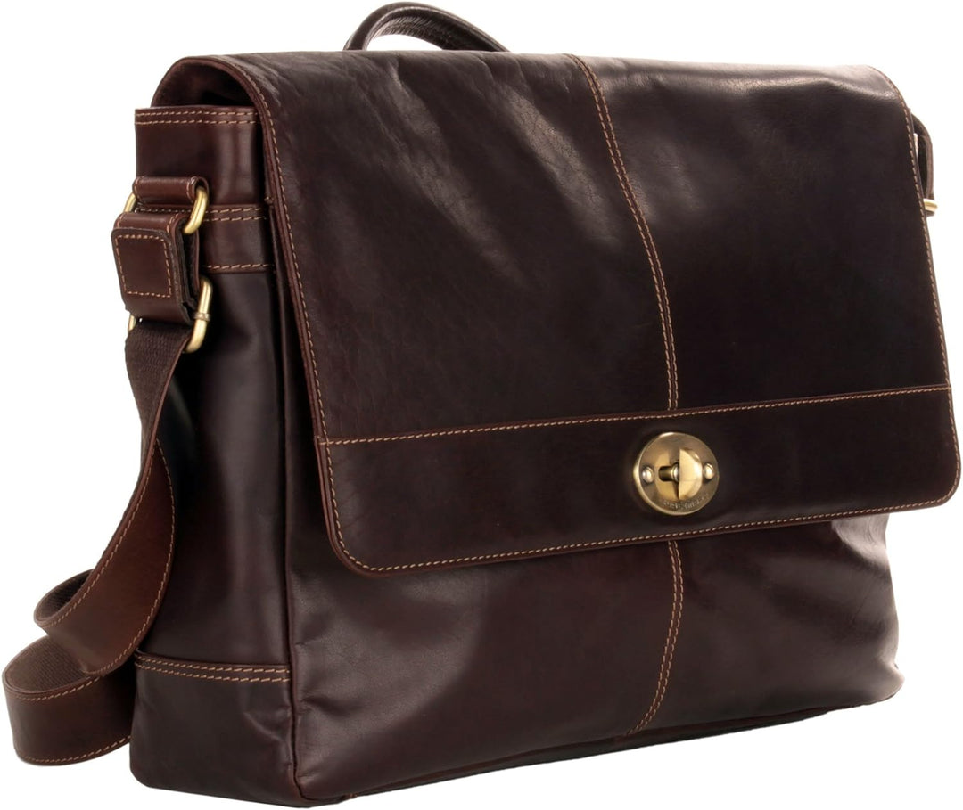 Shalimar Unisex – Erwachsene Echtlederumhängetasche, Dunkelbraun, 41x30x11 cm