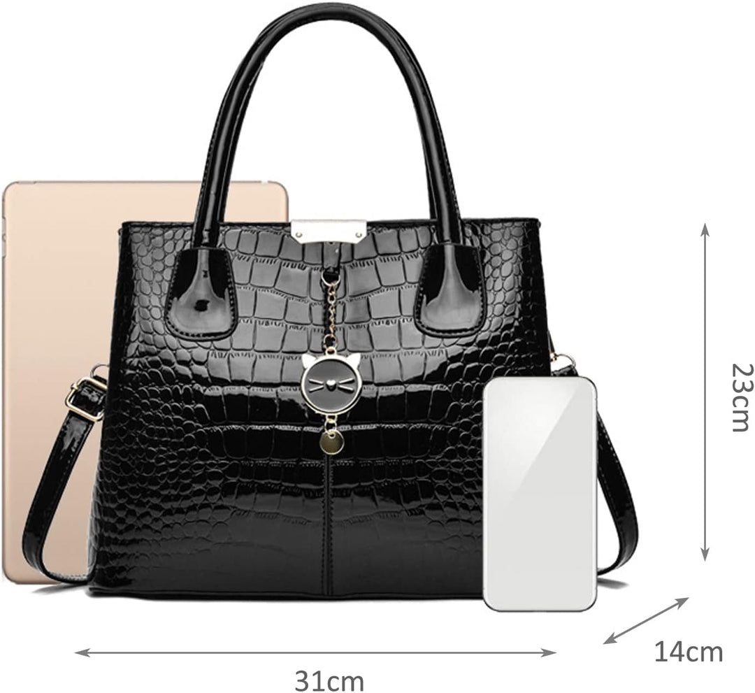 NICOLE & DORIS Handtaschen Damen Elegant Lackleder Handtasche Krokoprägung Henkeltasche Arbeits Tasc