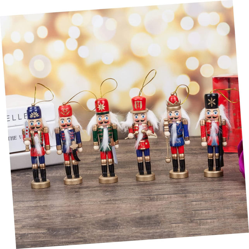 OUNONA 6 Stücke 4.7" Weihnachten Nussknacker Figuren Nussknacker Soldat Ornamente Holz Handbemalter