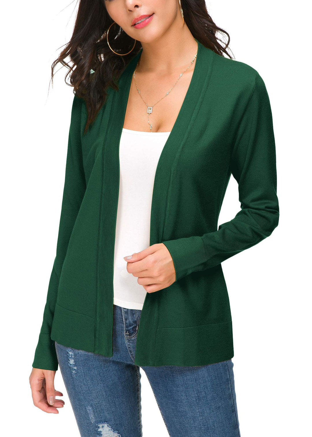 EXCHIC Damen Elegant Langarm Elastisch Strickjacke Cardigan Casual Leicht V-Ausschnitt Gestrickt Bla